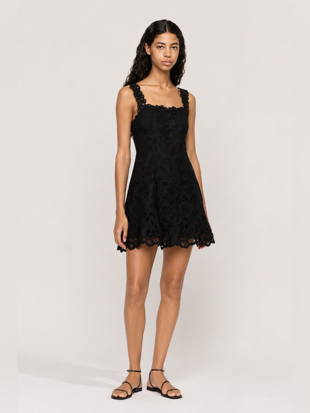 Sea New York Soutache EMB Mini Dress Black Lace Square-Necki